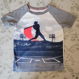 Gray and White Baseball Graphic T-Shirt